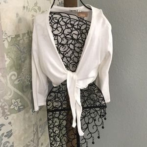 White sweater shrug. Tie front. NWT